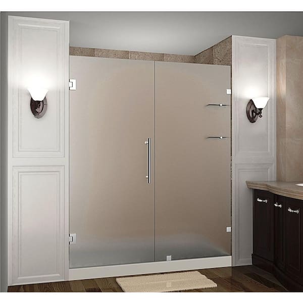 Aston Nautis GS 68 in. x 72 in. Frameless Hinged Shower Door with Frosted Glass and Glass Shelves in Stainless Steel