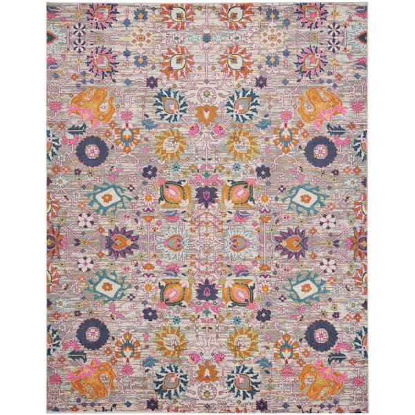 Passion Silver 9 ft. x 12 ft. Floral Transitional Area Rug