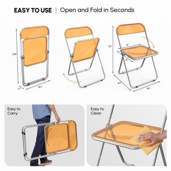 Karl home Stackable Transparent Orange Acrylic Folding Chair Karl home Stackable Transparent Orange Acrylic Folding Chair