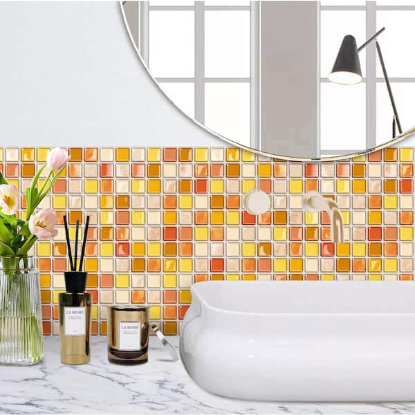 10 in. x 10 in. PET Peel and Stick Wall Tile Backsplash in Yellow for Kitchen and Bathroom (10-Pack)