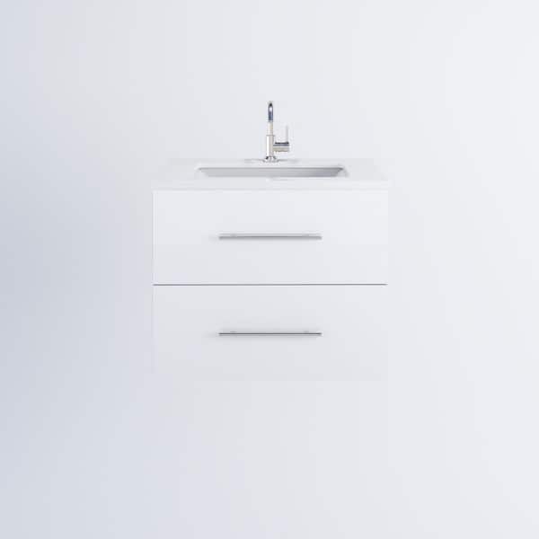 VOLPA USA AMERICAN CRAFTED VANITIES Napa 30 W x 22 D x 21-3/8 H Single Sink Bathroom Vanity Wall Mounted in Glossy White with White Quartz Countertop