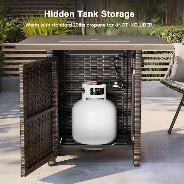 Opohoro ArcoBay 30 in. Square Brown Wicker and Metal Propane Gas