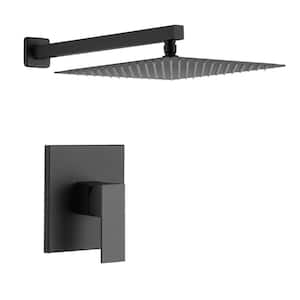 Single-Handle 1-Spray Square Spray Head Wall Mounted Shower Faucet in Matte Black (Valve Included)