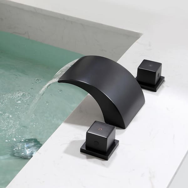 Waterfall 8 in. Widespread Double Handles Bathroom Faucet in Matte Black