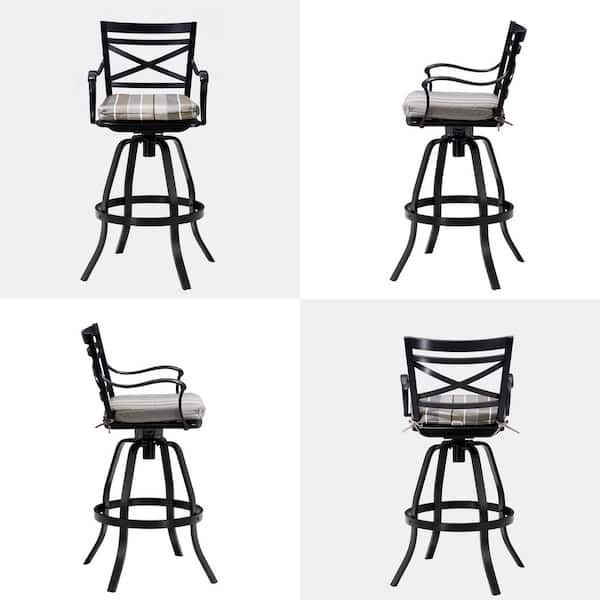 Swivel Cast Aluminum Outdoor Bar Stool with Sunbrella Milano Char Cushion (4-Pack)