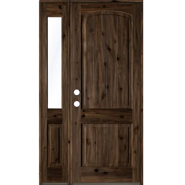 Krosswood Doors 46 in. x 96 in. Rustic knotty alder Sidelite 2 Panel Right-Hand/Inswing Clear Glass Black Stain Wood Prehung Front Door