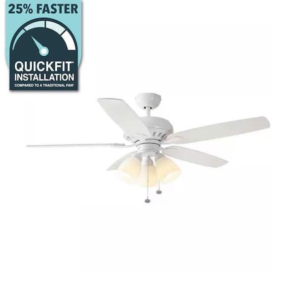 Rockport 52 in. Indoor LED Matte White Ceiling Fan with Light Kit, Downrod, Reversible Blades and Reversible Motor
