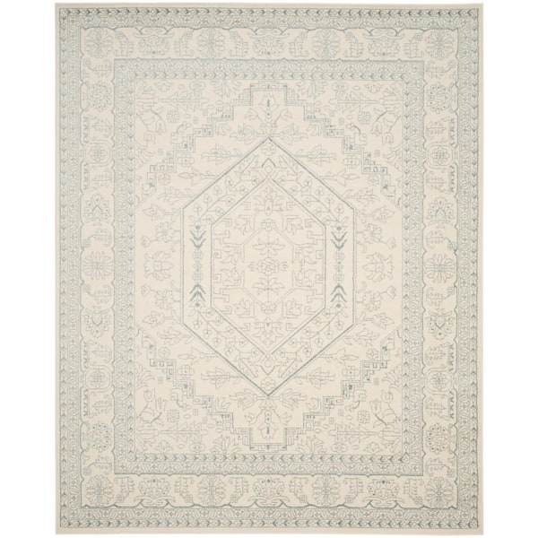 Adirondack Ivory/Slate 9 ft. x 12 ft. Border Medallion Area Rug