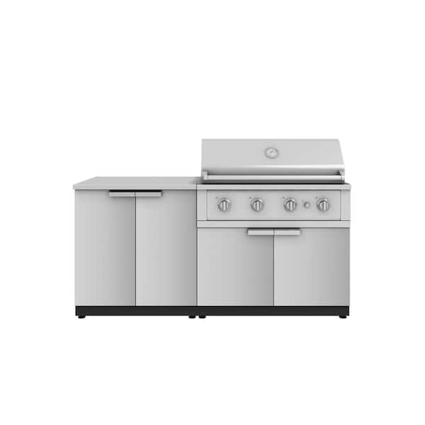 NewAge Products Outdoor Kitchen 72 in. W x 24 in. D x 48.5 in. H Stainless Steel 4-Piece Cabinet Set 40 in. Performance NG Grill