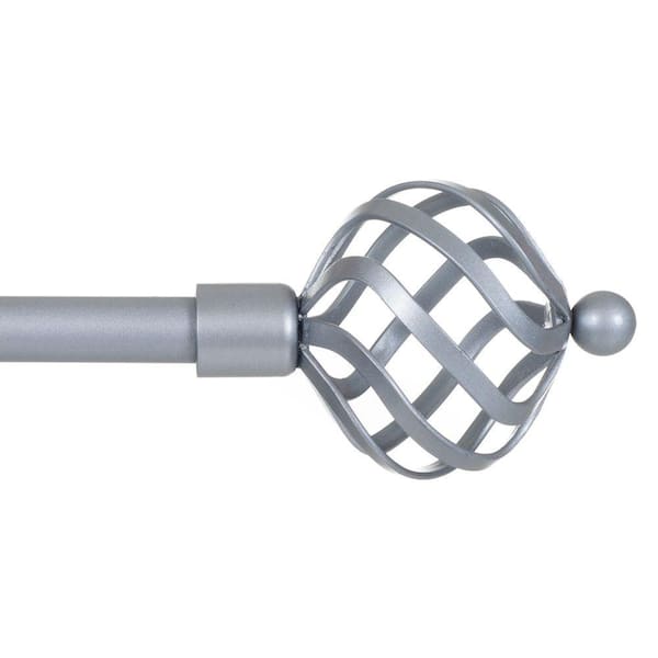 Lavish Home 48 in. - 86 in. Telescoping 3/4 in. Single Curtain Rod in Silver with Twisted Sphere Finial
