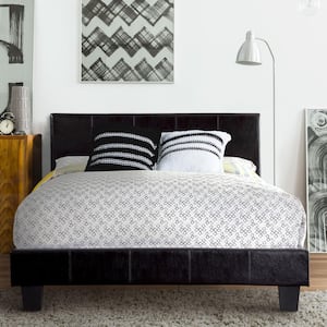 Zenna Brown Wood Frame California King Platform Bed with Faux Leather Upholstery
