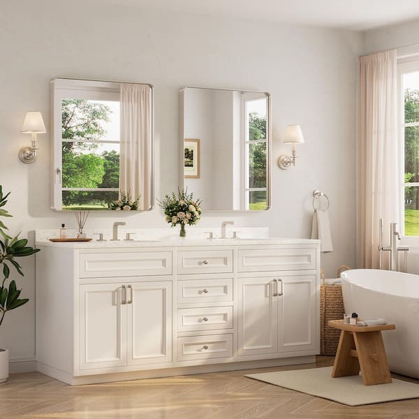 30 in. W x 36 in. H Modern Rectangular Brushed Nickel Bathroom Mirror Aluminum Framed Wall Bathroom Vanity Mirror