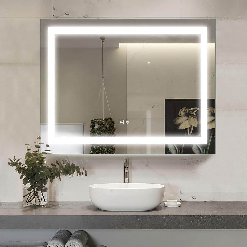 NEUTYPE 40 in. x 32 in. Modern Rectangle LED Bathroom Vanity Wall ...