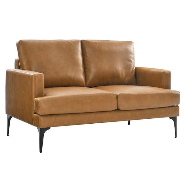 MODWAY Evermore 54 in. Tan Leather 2-Seat Loveseat