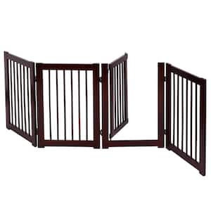 30 in. H Wood Gate Configurable Folding Freestanding 4 Panel Wood Dog Fence Pet Gate with Walk Through Door