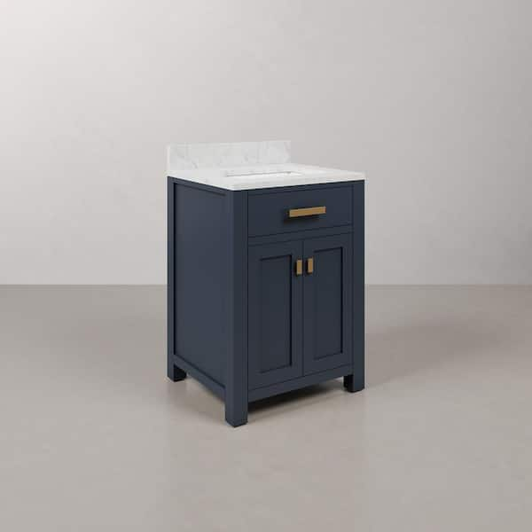 Madison 24 in. W x 21.5 in. D x 34 in. H Single Sink Bath Vanity in Monarch Blue with Carrara White Marble Top