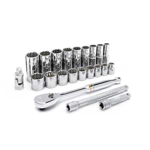 3/8 in. Drive 90-Tooth 12 Point Standard and Deep SAE Mechanics Tool Set with Case (22-Piece)