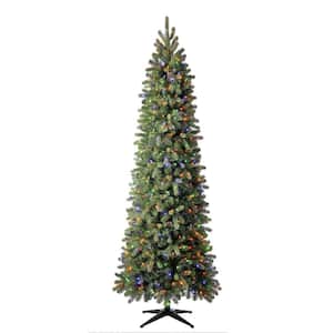 9 ft Manchester White Spruce LED Pre-Lit Slim Artificial Christmas Tree with 500 SureBright Color-Changing Mini Lights