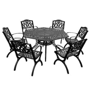 Bronze 7-Piece Hexagon Aluminum Mesh Outdoor Dining Set with 6-Chairs