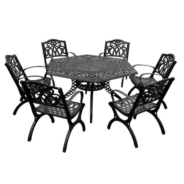 Oakland Living Bronze 7-Piece Hexagon Aluminum Mesh Outdoor Dining Set with 6-Chairs