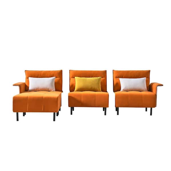 ATHMILE 55.9 in. W Slope Arm Suede Modern L Shaped Sofa in Orange