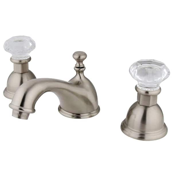 Kingston Brass Crystal 8 in. Widespread 2-Handle Mid-Arc Bathroom Faucet in Brushed Nickel