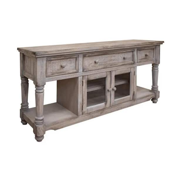 Benjara 70 in. White Wood TV Stand Fits TVs up to 75 in. with 3 Drawers