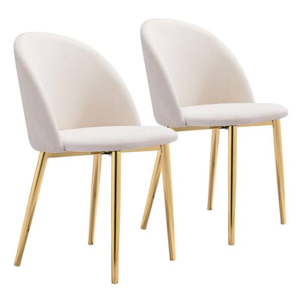 ZUO Cozy Off White, Gold Polyester Dining Side Chair Set of 2