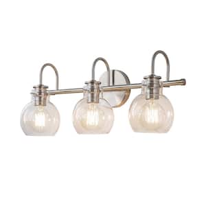 Ashley 21.3 in. 3-Light Satin Nickel Bathroom Vanity Light with Clear Glass Shades