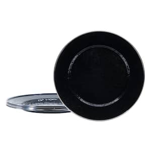 Solid Black 10.5 in. Enamelware Round Dinner Plates (Set of 4)