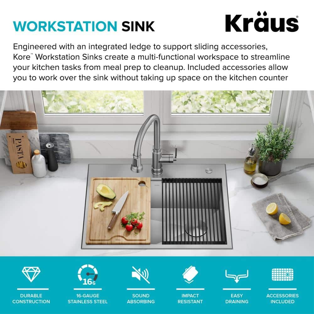 Kore 28-Inch Stainless Steel Drop-In Farmhouse Kitchen Sink