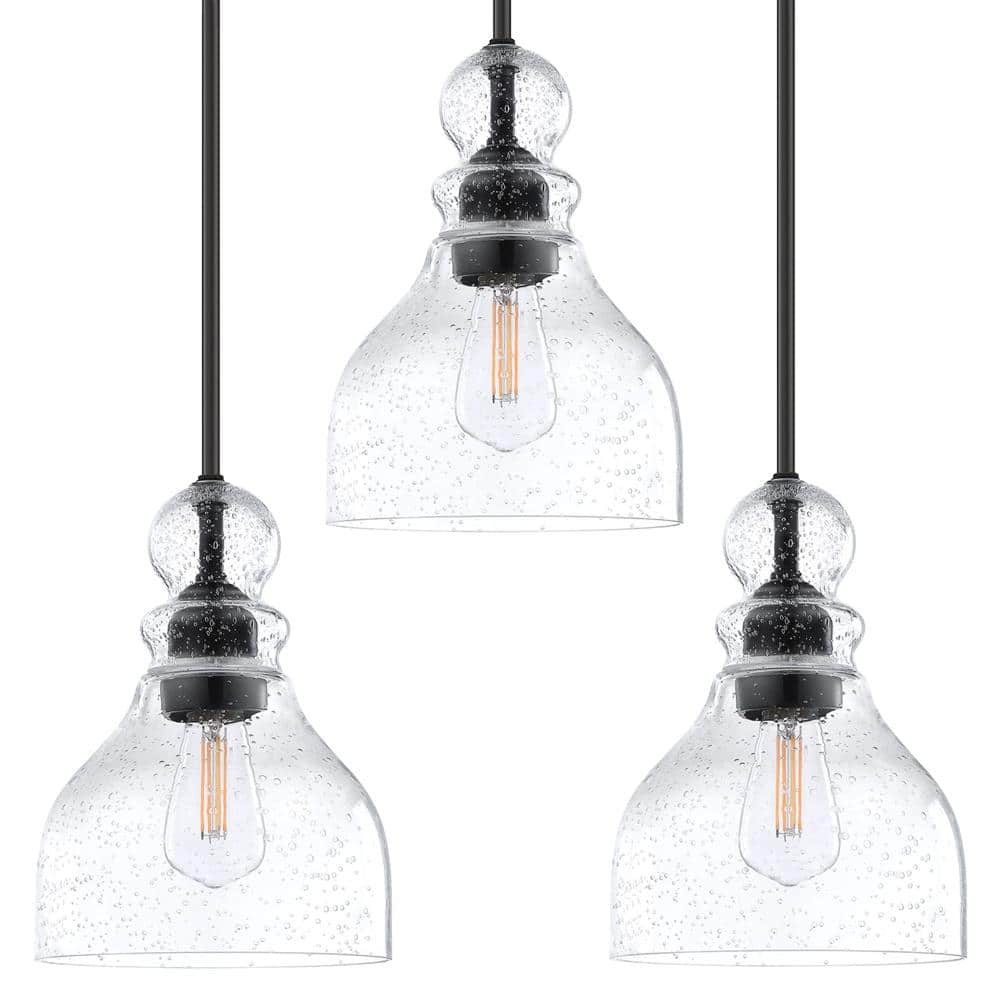 3 Light 6.5 in Black Finish Clear Seeded Glass Outdoor Dimmable Standard Pendant Light Fixture Set price history on PriceWatchPro