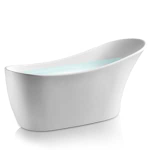 53.9 in. Fiberglass Flatbottom Freestanding Bathtub in Glossy White