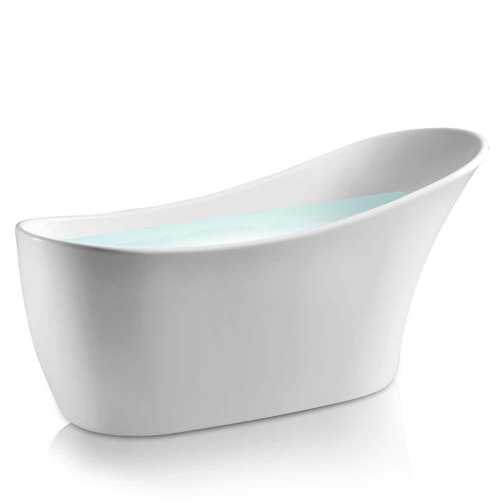 Glossy White Acrylic Freestanding Oval Soaking Bathtub