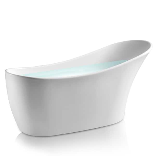AKDY 53.9 in. Fiberglass Flatbottom Freestanding Bathtub in Glossy White