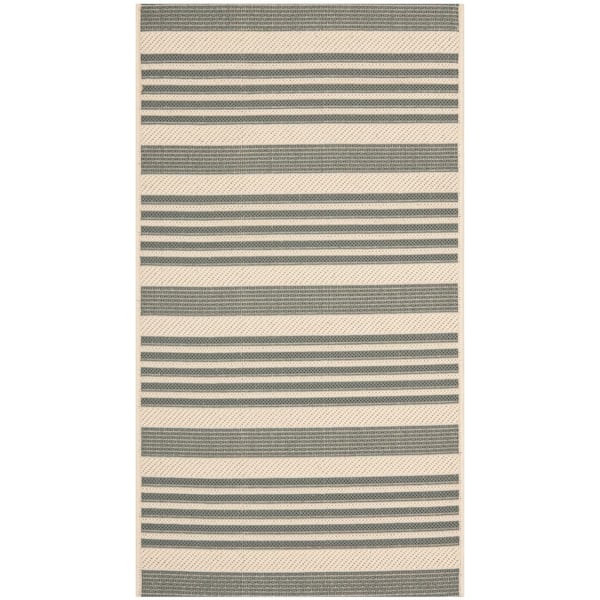 Courtyard Gray/Bone Doormat 2 ft. x 4 ft. Striped Indoor/Outdoor Patio Area Rug