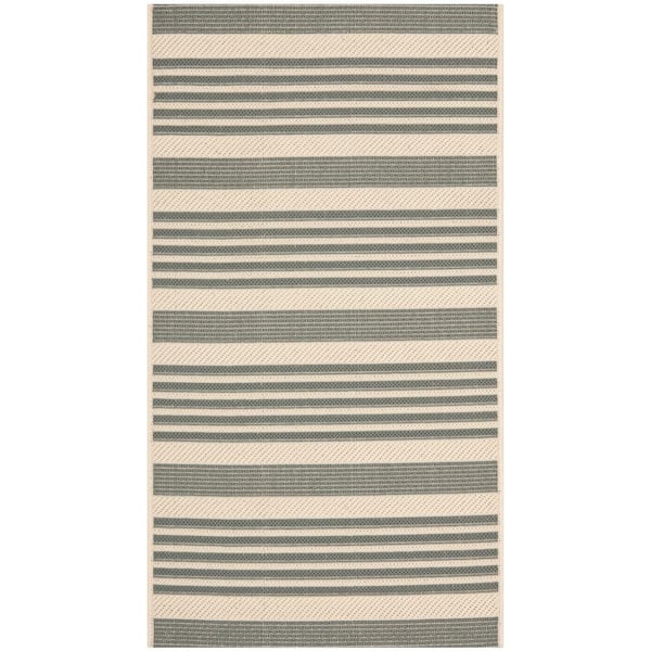 SAFAVIEH Courtyard Gray/Bone Doormat 3 ft. x 5 ft. Striped Indoor/Outdoor Patio Area Rug