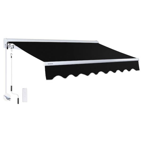 14 ft. Luxury Series Semi-Cassette Electric w/ Remote Retractable Patio Awning, Black (10 ft. Projection)