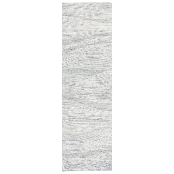 Metro 2 ft. x 12 ft. Gray/Ivory Abstract Waves Runner Rug