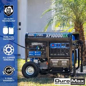 10,000-Watt/8,500-Watt 439 cc Electric Start Dual Fuel Gas Propane Portable Home Power Back Up Generator with CO Alert