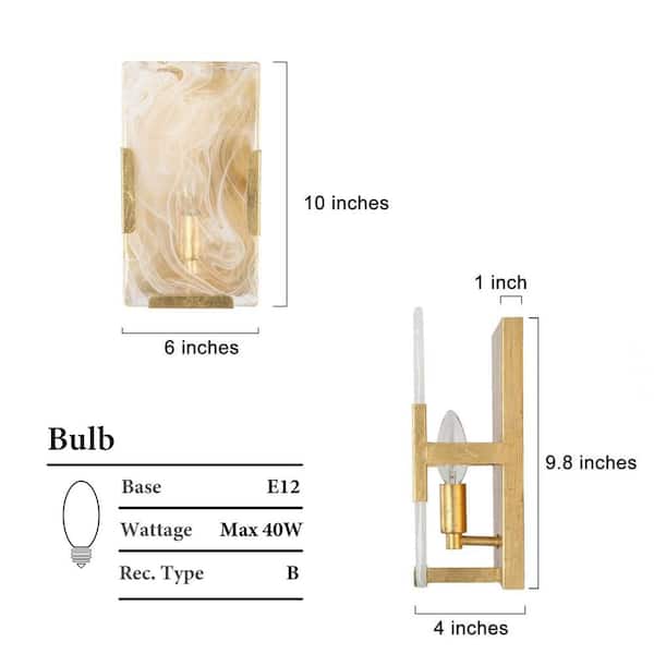 Zevni 6 in. 1-Light Modern Gold Wall Sconce with Cloud-Like Glass