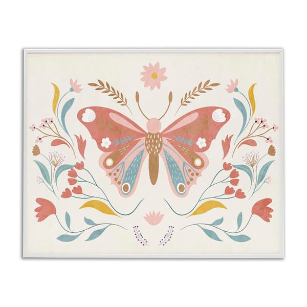 Stupell Industries Boho Folk Butterfly by Kim Allen White Framed Animal Giclee Art Print 24 in. x 30 in.