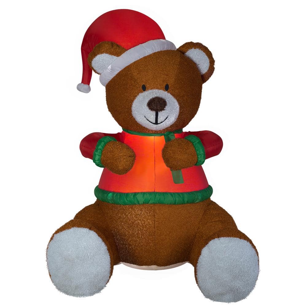 Gemmy  ft. Animated Hugging Teddy Bear with Santa Hat Inflatable G-88537  - The Home Depot