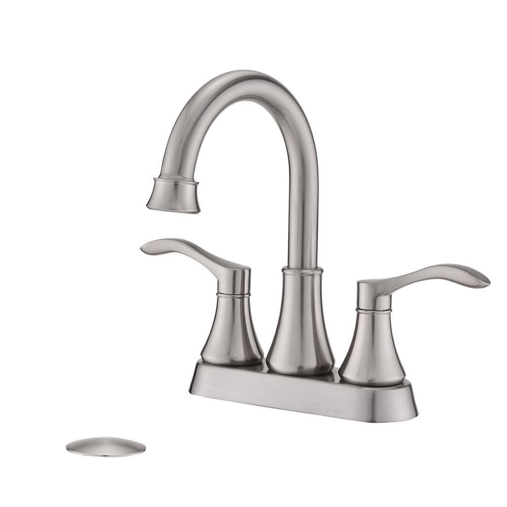 Oswell 4 in. Centerset Deck Mount Double Handle Bathroom Faucet with Drain Kit Included in Brushed Nickel price history on PriceWatchPro