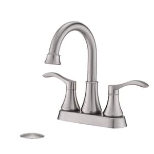 Oswell 4 in. Centerset Deck Mount Double Handle Bathroom Faucet with Drain Kit Included in Brushed Nickel
