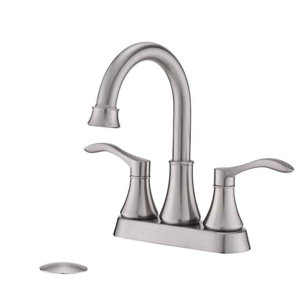 Miscool Oswell 4 in. Centerset Deck Mount Double Handle Bathroom Faucet with Drain Kit Included in Brushed Nickel