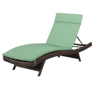 Miller Multi-Brown Armless Faux Rattan Outdoor Patio Chaise Lounge with Jungle Green Cushion