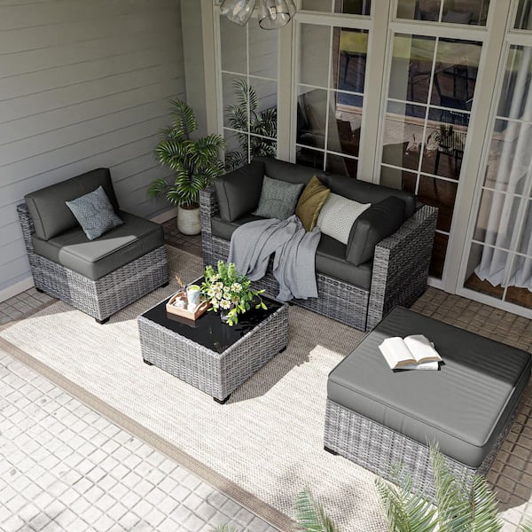 25.6 in. x 25.6 in. x 4 in. (9-Piece) Deep Seating Outdoor Sectional Replacement Cushion Light Grey