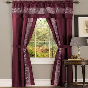 Fairfield 55 in. W x 63 in. L Polyester Light Filtering 5 Piece Window Curtain Set in Burgundy