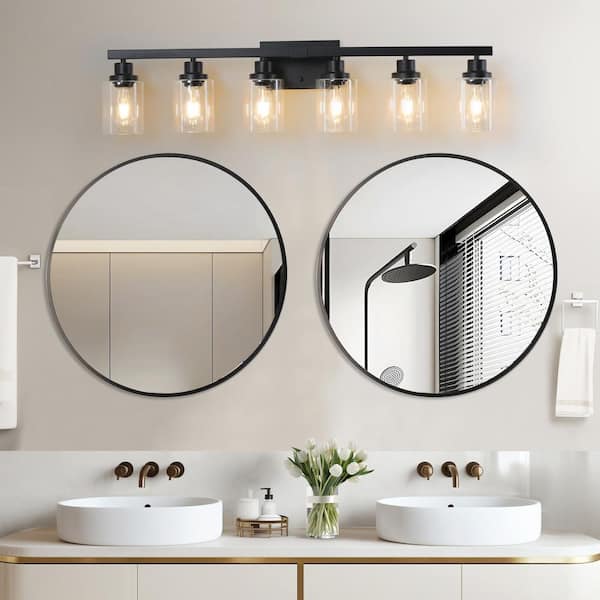 37 in. W 6-Lights Bathroom Wall Sconce Vanity Lighting Fixture, Black, E26, No Bulbs Included
